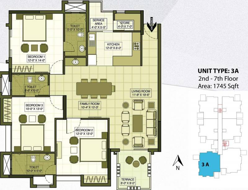 B&B Pearl Peridot (3BHK+3T (1,745 sq ft) 1745 sq ft)