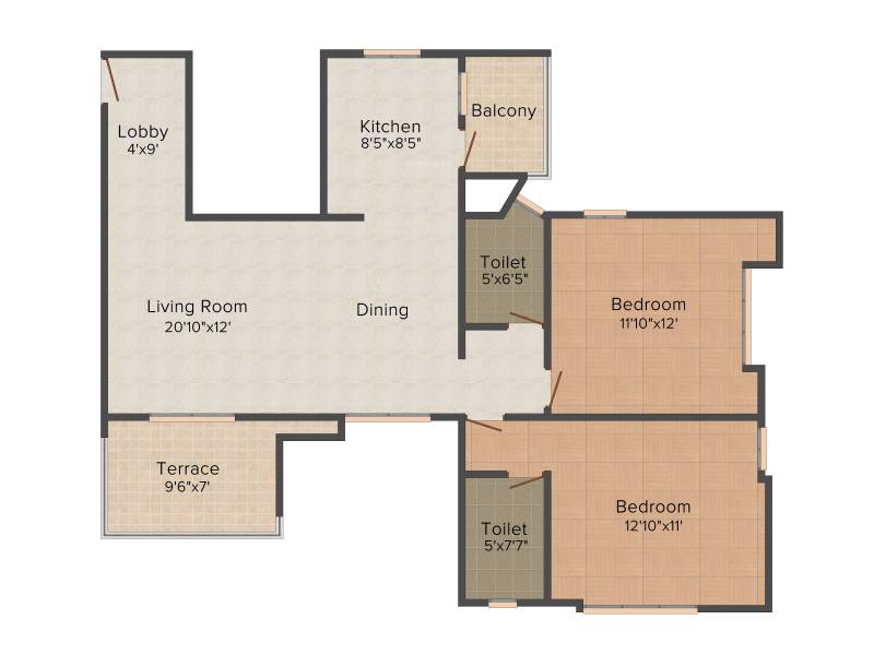Teerth Towers (2BHK+2T (1,123 sq ft) 1123 sq ft)