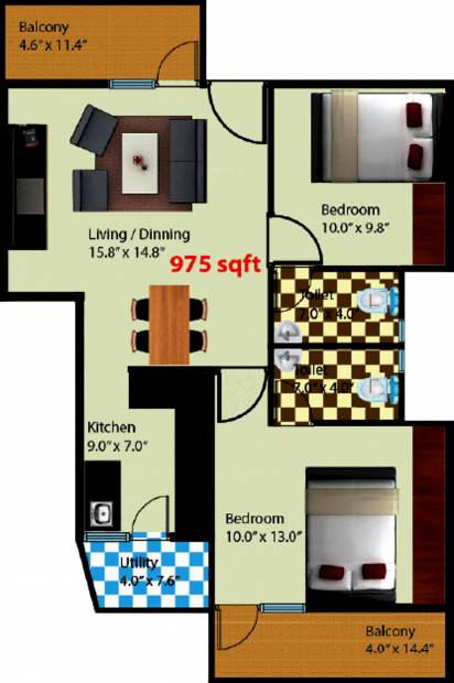 Lakshmi Anugrah (2BHK+2T (975 sq ft) 975 sq ft)
