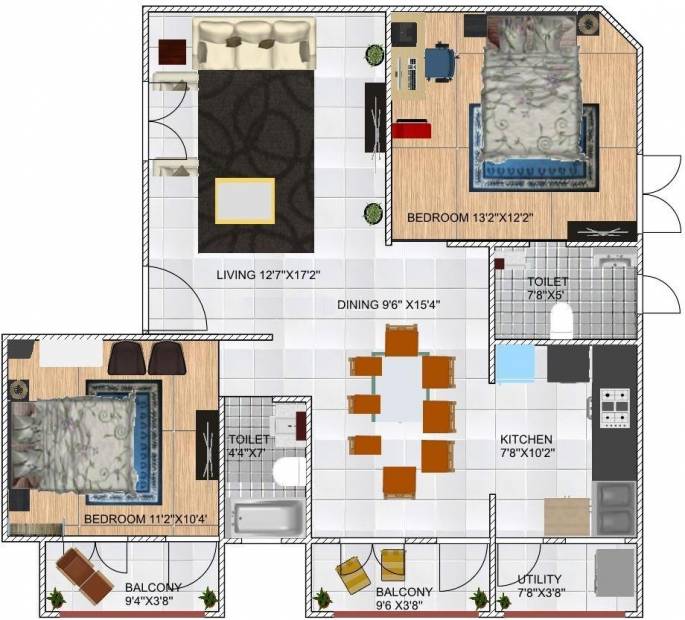 Sahasra Grand (2BHK+2T (1,120 sq ft) 1120 sq ft)