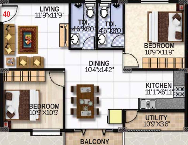 SLS Summer Fields (2BHK+2T (1,033 sq ft) 1033 sq ft)