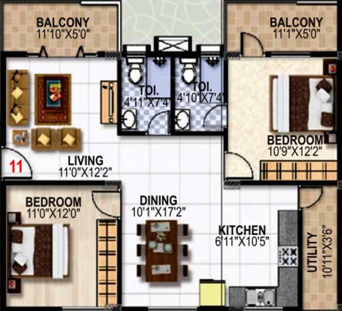 SLS Summer Fields (2BHK+2T (1,204 sq ft) 1204 sq ft)