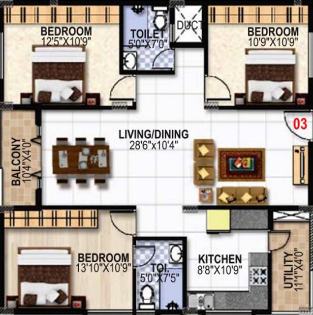 SLS Summer Fields (3BHK+2T (1,386 sq ft) 1386 sq ft)