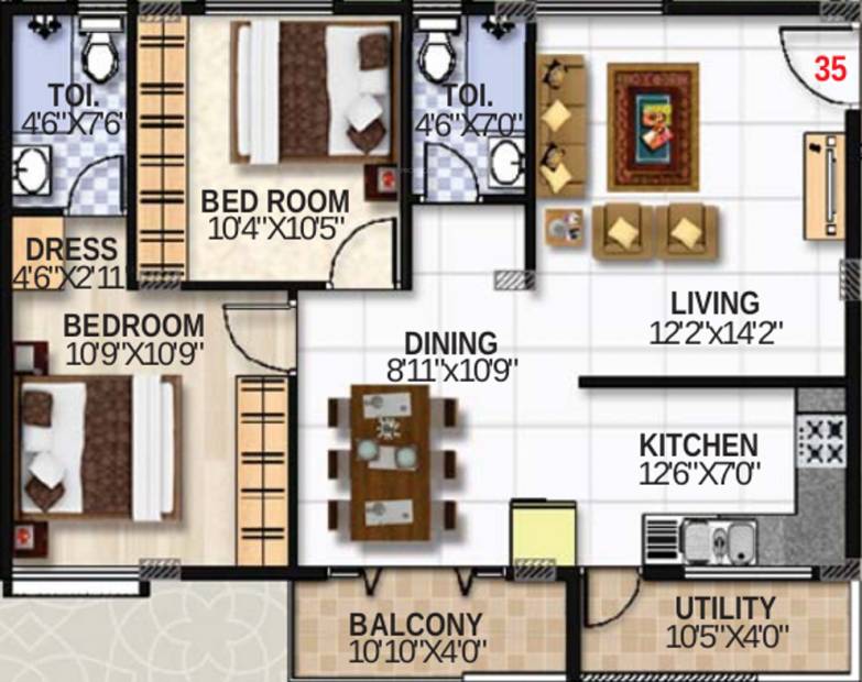 SLS Summer Fields (2BHK+2T (1,053 sq ft) 1053 sq ft)