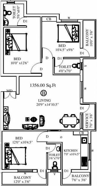 Inforich Divinity (3BHK+3T (1,356 sq ft) 1356 sq ft)