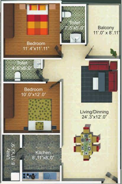 NVS Soma Enclave (2BHK+2T (1,157 sq ft) 1157 sq ft)