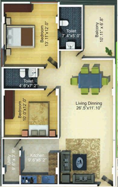 NVS Soma Enclave (2BHK+2T (1,220 sq ft) 1220 sq ft)