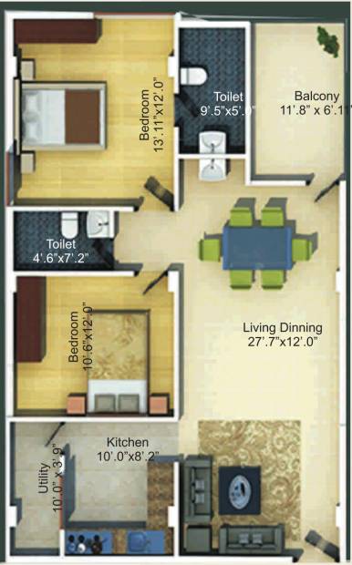 NVS Soma Enclave (2BHK+2T (1,287 sq ft) 1287 sq ft)