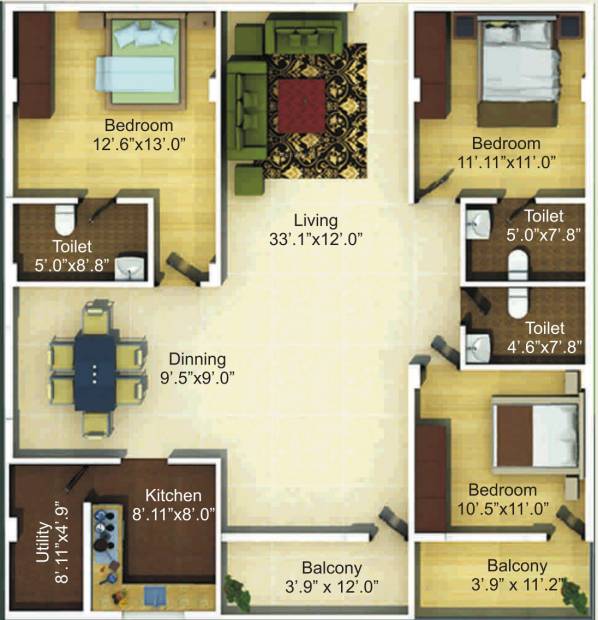 NVS Soma Enclave (3BHK+3T (1,783 sq ft) 1783 sq ft)