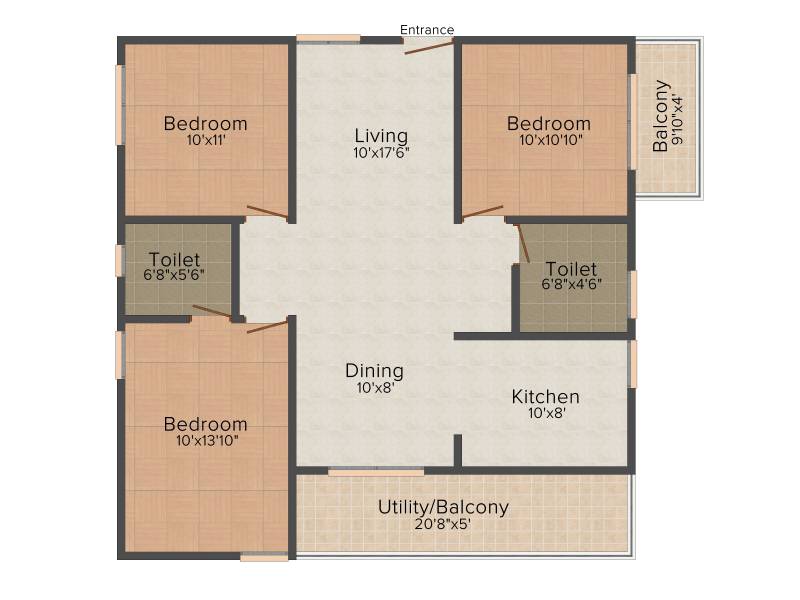 Naksha Atlantis (3BHK+2T (1,307 sq ft) 1307 sq ft)
