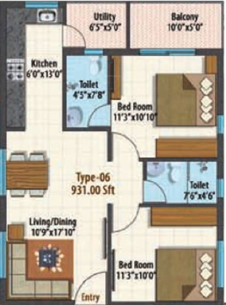 Naksha Atlantis (2BHK+2T (931 sq ft) 931 sq ft)