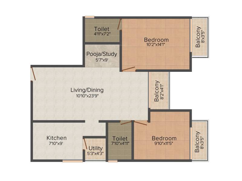 Altius Ardour (2BHK+2T (1,090 sq ft)   Study Room 1090 sq ft)