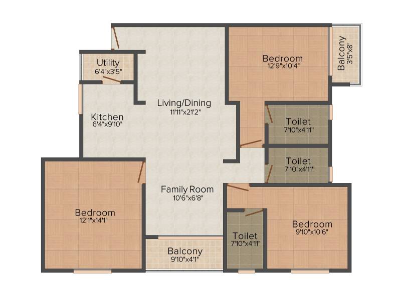 Altius Ardour (3BHK+3T (1,400 sq ft) 1400 sq ft)