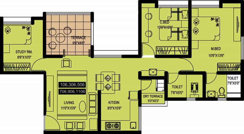 Arihant Suda Suman (2BHK+2T (1,191 sq ft)   Study Room 1191 sq ft)