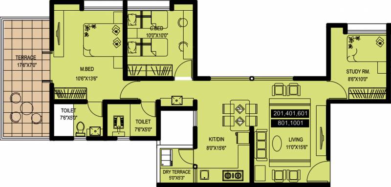 Arihant Suda Suman (2BHK+2T (1,219 sq ft)   Study Room 1219 sq ft)