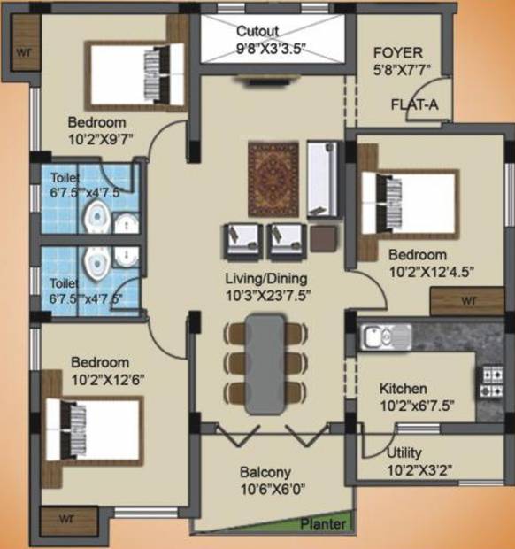 Alpha Elite (3BHK+2T (1,300 sq ft) 1300 sq ft)