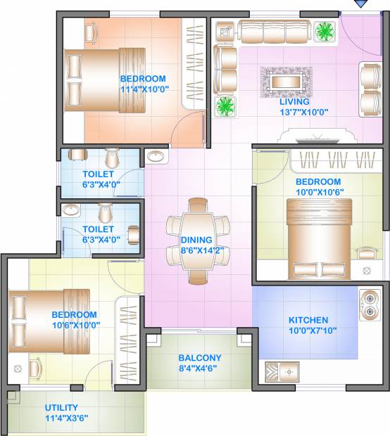 Celebrity Square (3BHK+2T (1,046 sq ft) 1046 sq ft)