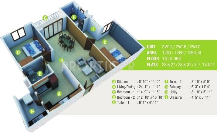Mahaveer Laurel (2BHK+2T (1,266 sq ft) 1266 sq ft)