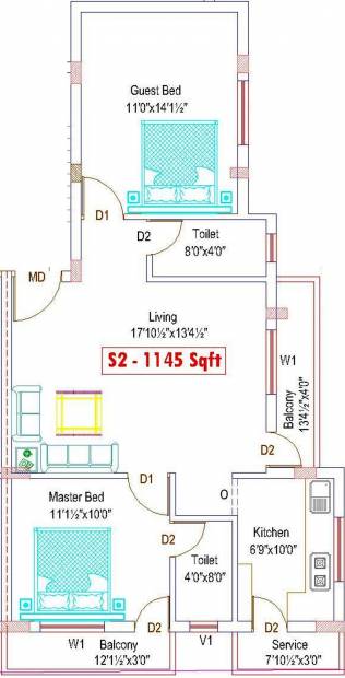 Adan Lake View Apartment (2BHK+2T (1,145 sq ft) 1145 sq ft)