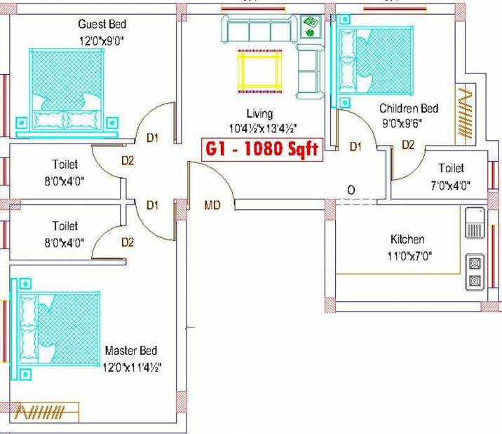 Adan Lake View Apartment (3BHK+3T (1,080 sq ft) 1080 sq ft)
