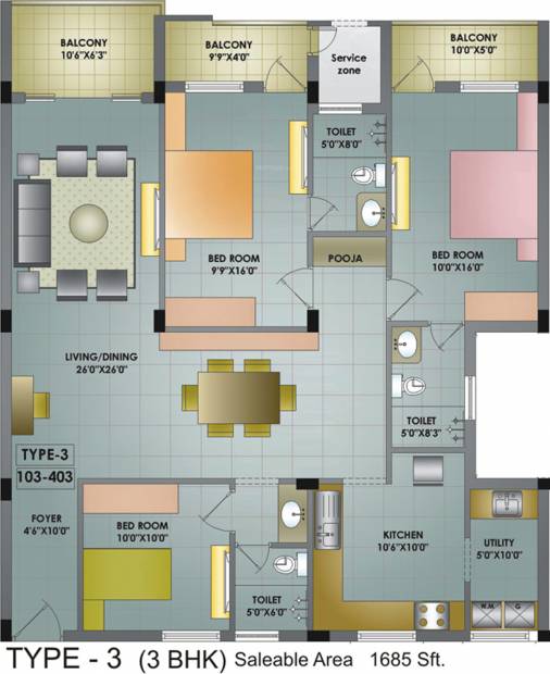 Sri Sri Brindhavan Garden (3BHK+3T (1,685 sq ft) + Pooja Room 1685 sq ft)