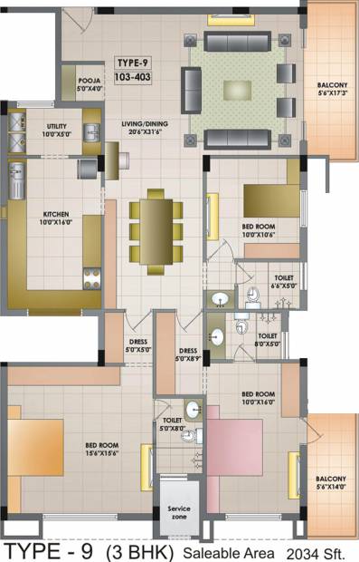 Sri Sri Brindhavan Garden (3BHK+3T (2,034 sq ft) + Pooja Room 2034 sq ft)