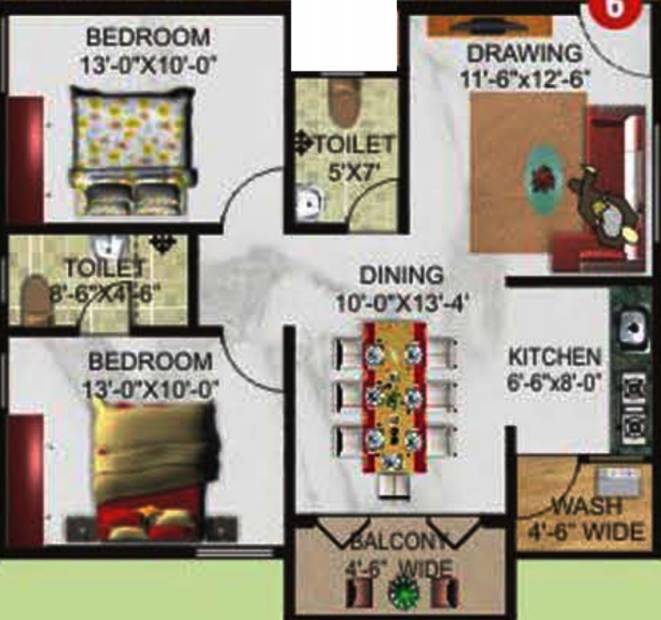 Excel Florance (2BHK+2T (1,005 sq ft) 1005 sq ft)