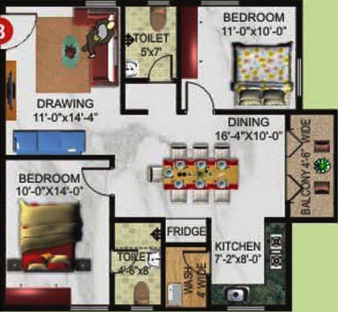 Excel Florance (2BHK+2T (1,070 sq ft) 1070 sq ft)