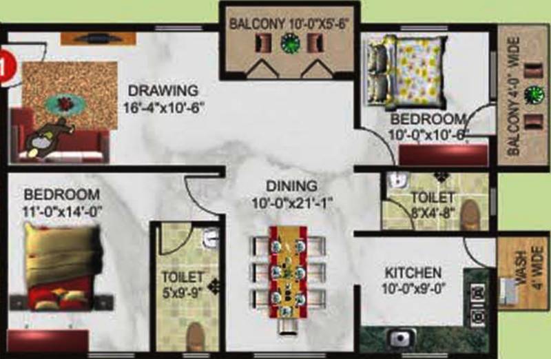 Excel Florance (2BHK+2T (1,305 sq ft) 1305 sq ft)