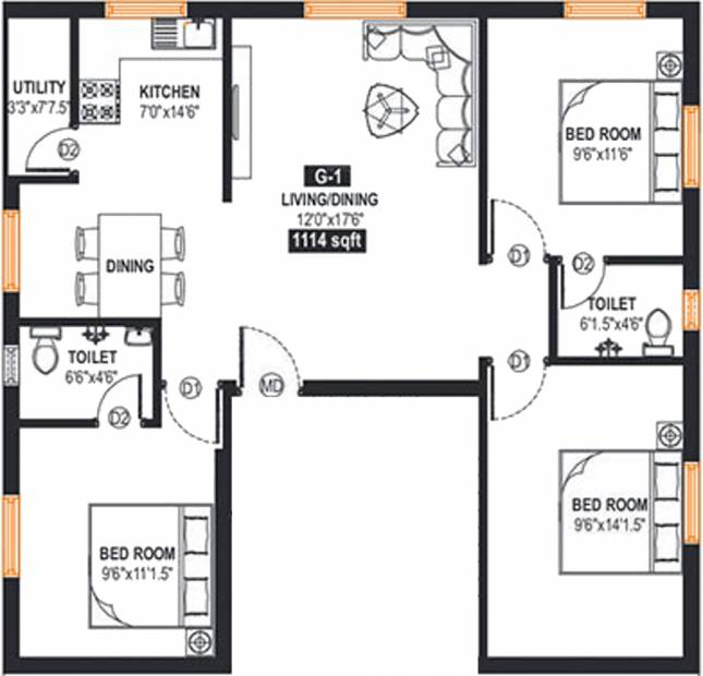 Arjun Amittheru (3BHK+2T (1,114 sq ft) 1114 sq ft)