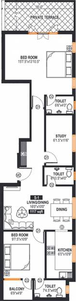Arjun Amittheru (2BHK+3T (1,117 sq ft)   Study Room 1117 sq ft)