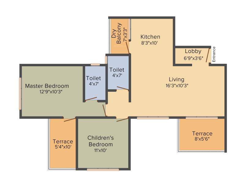 RK Complex (2BHK+2T (1,236 sq ft) 1236 sq ft)