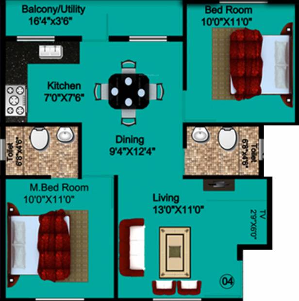 DS Sprinkles (2BHK+2T (1,119 sq ft) 1119 sq ft)