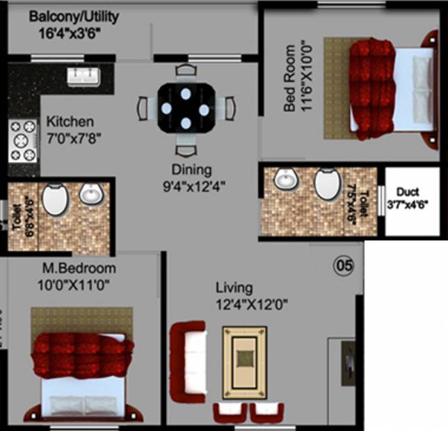 DS Sprinkles (2BHK+2T (1,144 sq ft) 1144 sq ft)