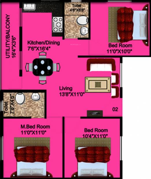DS Sprinkles (3BHK+2T (1,270 sq ft) 1270 sq ft)