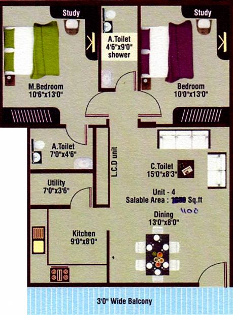  SM Sai Residency (2BHK+2T (1,100 sq ft) 1100 sq ft)