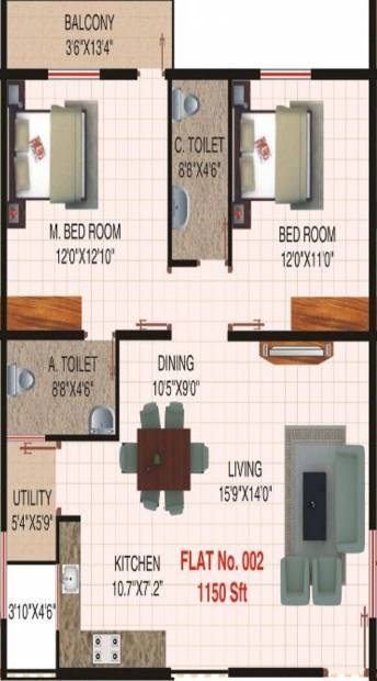 Sreenidhi Sree Pranathi Garden (2BHK+2T (1,150 sq ft) 1150 sq ft)
