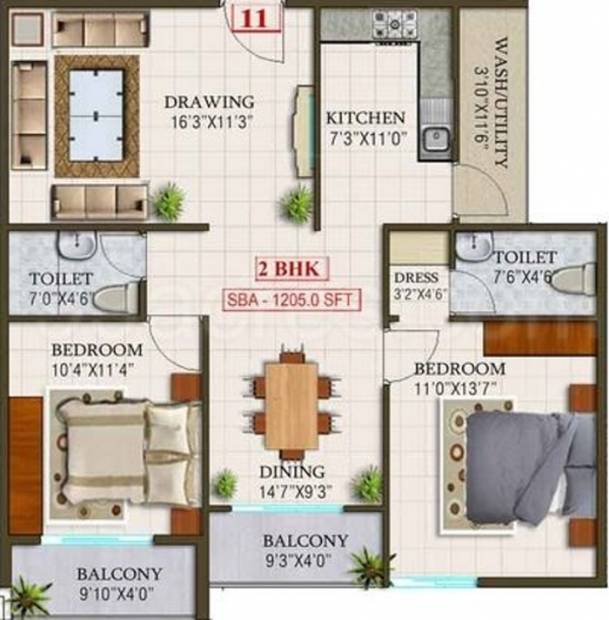 LVS Gardenia Phase I (2BHK+2T (1,205 sq ft) 1205 sq ft)