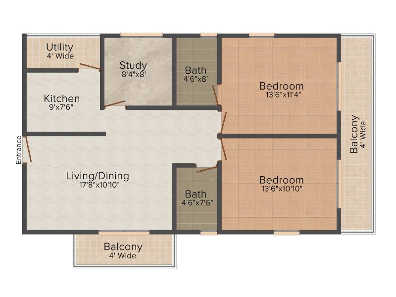Naksha Hyde Park (2BHK+2T (1,228 sq ft)   Study Room 1228 sq ft)
