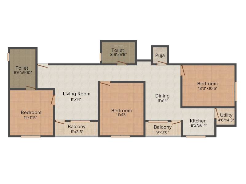 Vaibhav Serene (3BHK+2T (1,207 sq ft) + Pooja Room 1207 sq ft)