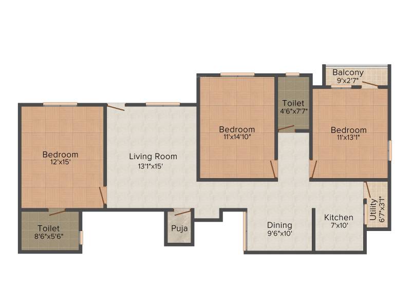 Vaibhav Serene (3BHK+2T (1,307 sq ft) + Pooja Room 1307 sq ft)