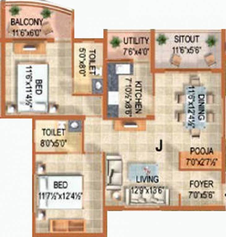 Arima Sunnyside (2BHK+2T (1,300 sq ft) + Pooja Room 1300 sq ft) Arima Sunnyside (2BHK+2T (1,300 sq ft) + Pooja Room 1300 sq ft)
