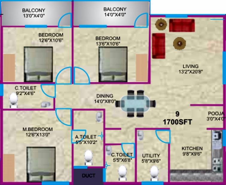 Sumukha Telecom Clusters (3BHK+3T (1,700 sq ft)   Pooja Room 1700 sq ft)