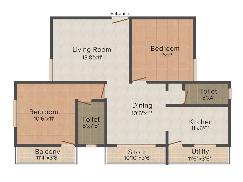 Sowparnika Grandeur (2BHK+2T (1,176 sq ft) 1176 sq ft)