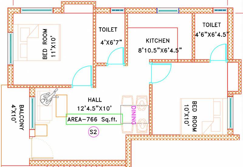 Keerthi Naviyas Sarumathi (2BHK+2T (766 sq ft) 766 sq ft)