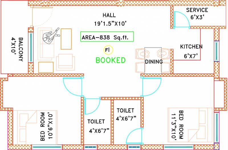Keerthi Naviyas Sarumathi (2BHK+2T (838 sq ft) 838 sq ft)
