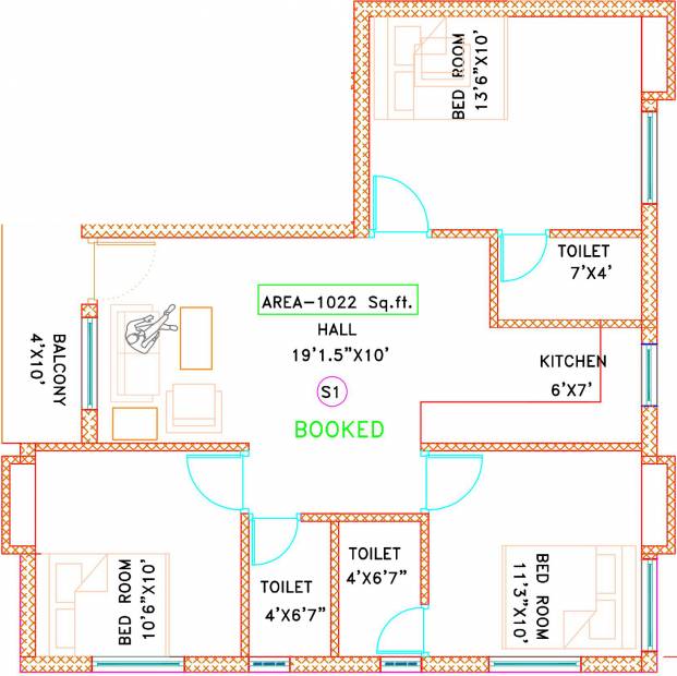 Keerthi Naviyas Sarumathi (3BHK+3T (1,022 sq ft) 1022 sq ft)