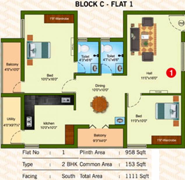 Sree Daksha Thvisha (2BHK+2T (1,111 sq ft) 1111 sq ft)