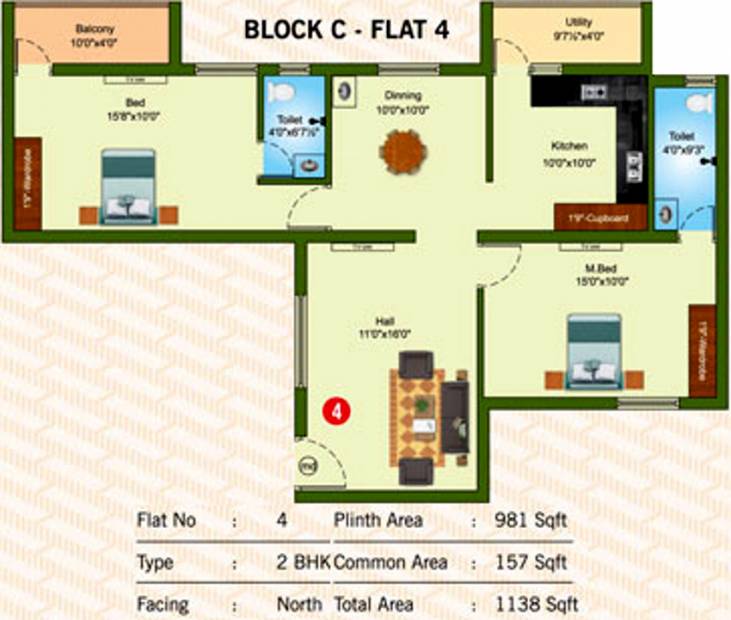 Sree Daksha Thvisha (2BHK+2T (1,138 sq ft) 1138 sq ft)