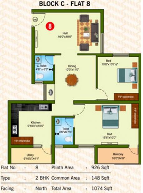 Sree Daksha Thvisha (2BHK+2T (1,074 sq ft) 1074 sq ft)